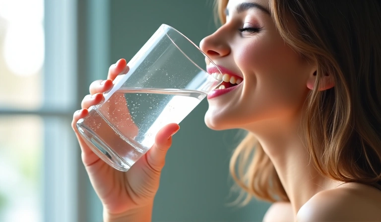 Osoba pijąca wodę i nawadniająca organizm